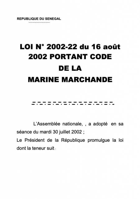Loi n°2002-22 du 16 août 2002 portant code de la marine marchande